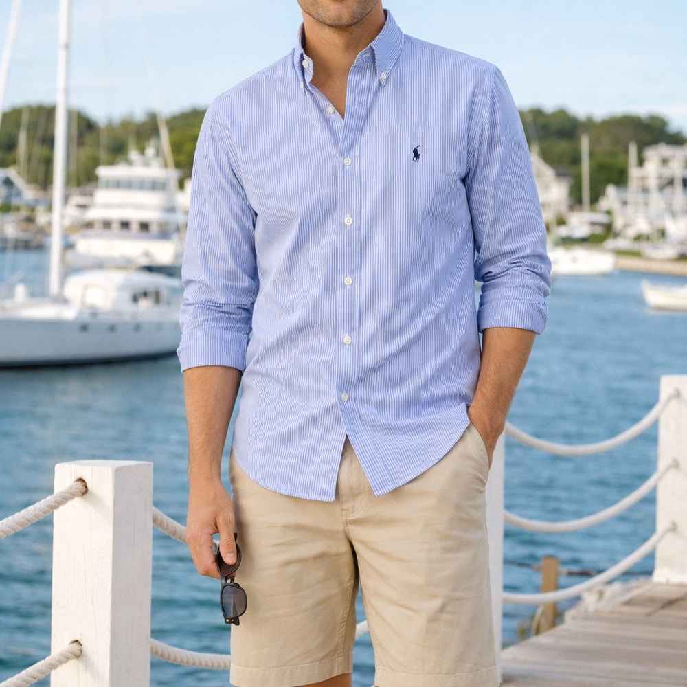 Ralph Lauren | Custom Fit Unisex Striped Cotton Button Down Shirt Medium